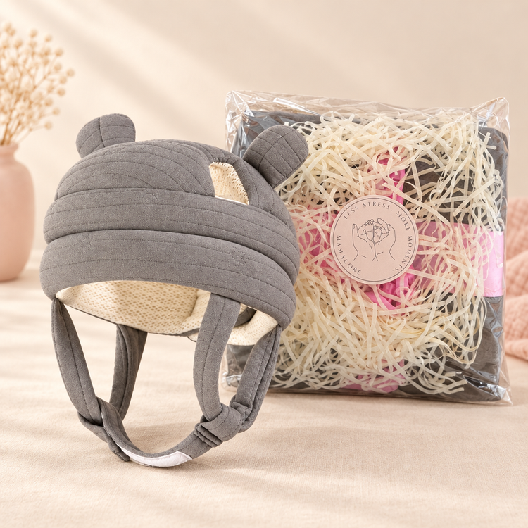 MamaCore head-protection hat with packaging behind